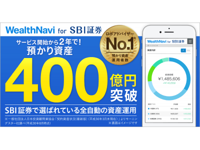 「WealthNavi for SBI証券」サービス開始約2年で預かり資産400億円を突破