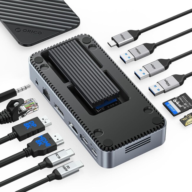 ORICO�A�h�b�L���O�X�e�[�V������M.2 SSD�P�[�X����̉��������@�\�h�b�N�𔭕\--8K/4K�f���A���o�́E10Gbps�]���E100W PD�[�d�E�ő�8TB�g����1��ɏW��