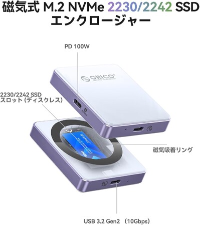 ORICO�AMagSafe�Ή�M.2 NVMe SSD�O�t���P�[�X�𔭕\--10Gbps�����]���E4K ProRes���ڕۑ��EPD100W�[�d�E17�̋��̓}�O�l�b�g���ڂ�iPhone���搧����x��