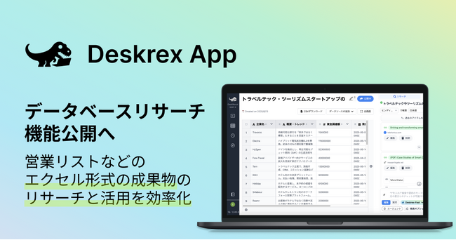 Deskrex、AIエージェント「Deskrex App」で、営業リストや企画案を作れるデータベースリサーチ機能を提供開始