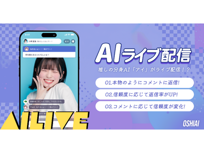 推しのAIが「ライブ配信」！？AIチャットアプリ「OSHIAI」に新機能「AIライブ（アイライブ）」が搭載！