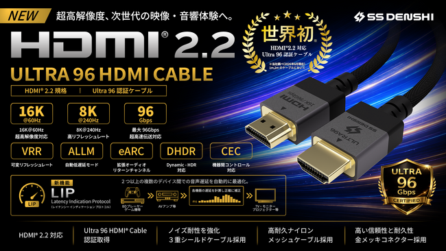 ���������̎�����K�i�uHDMI 2.2�v�ɑΉ������uUltra 96 HDMI(R)�F�؃P�[�u���v���s�꓊���I