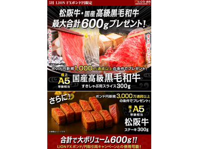LION FXポンド円限定 松阪牛・国産高級黒毛和牛最大600gプレゼント!を実施！