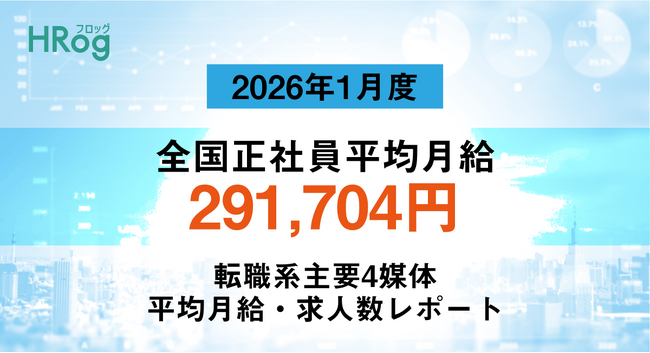 全国正社員平均月給は「291,704円」【2026年1月度 正社員平均月給・求人数レポート】