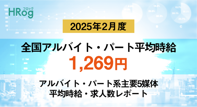 全国アルバイト・パート平均時給は「1,269円」【2025年2月度 アルバイト・パート 平均時給・求人数レポート】