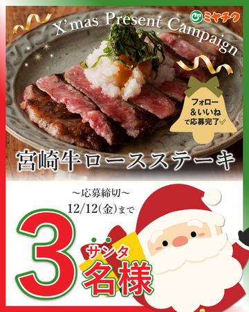 プレスリリース「【プレゼントキャンペーン開始】ミヤチク公式SNSから簡単応募！宮崎牛のクリスマスプレゼントが届くかも!? 🎅」のイメージ画像