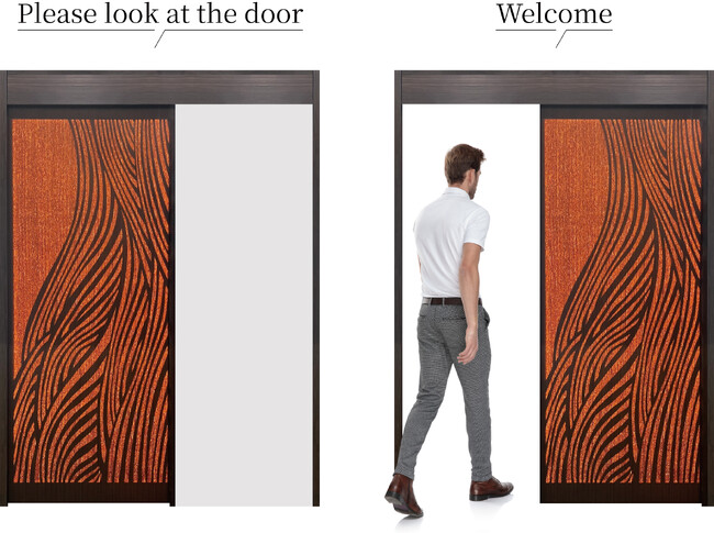 阿部興業（ABE） CES 2026出展光と音声で迎える「IoT光誘導タッチレス　スライディングドア」