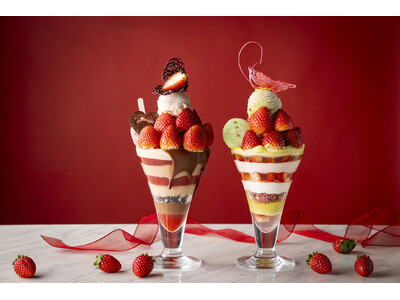 真っ赤ないちごの甘みを存分に纏わせた、冬限定のストリングス・パフェ2種「ストロベリーショコラ」「ストロベリーピスタチオ」12月28日より販売開始