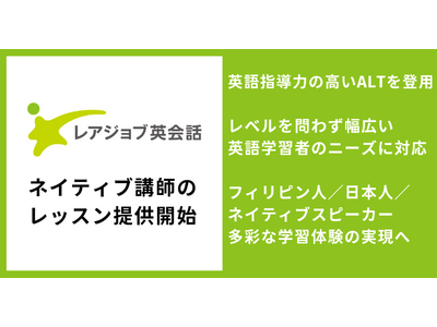「レアジョブ英会話」ネイティブ講師のレッスン提供開始
