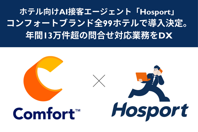 ホテル特化型AI接客エージェント「Hosport」、コンフォートブランド全99ホテルで導入決定。年間13万件超の問合せ対応業務をDX