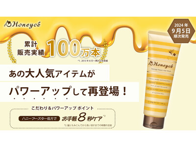 累計販売本数100万本突破！Honeyce（ハニーチェ）の人気アイテムが改良復刻　塗布時間8秒で時短ケアできる「ハニーチェ ダメージリペア ヘアマスク」を9月5日より順次発売