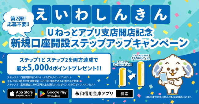 プレスリリース「【アプリ限定】ｄポイント最大5,000ポイントを自動エントリーでプレゼント。創業94年、地域密着型の永和信用金庫が来店不要のアプリでもっと身近に。」のイメージ画像