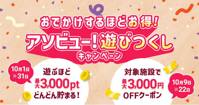 アソビュー！、大好評の「遊びつくしキャンペーン」を8月・9月に続き10月も開催。最大16,500円分相当がお得に。