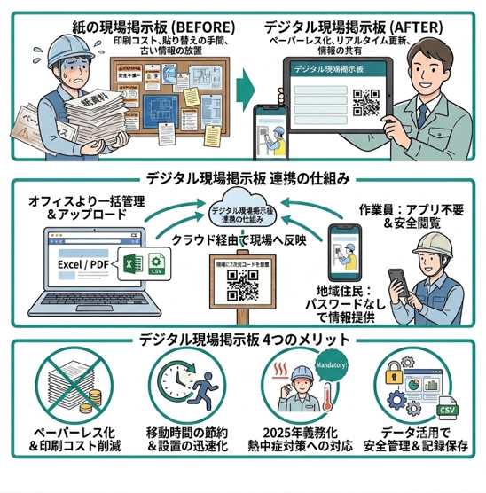 建築現場のDXを推進する4社連携プロジェクトが発足　特許技術を活用した「デジタル現場掲示板」の受注・製作を開始