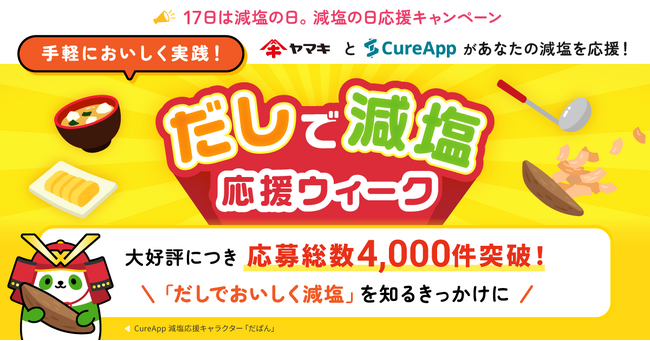 【減塩の日 応援キャンペーン 第2弾開催報告】CureApp・ヤマキの共催キャンペーン応募総数4,000件超の反響からうかがえる生活者の健康意識