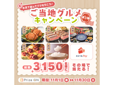 日本各地の美味をゲット！『その場で当たる！Prize ON限定 ご当地グルメキャンペーン(第3弾)』11月1日(金)スタート