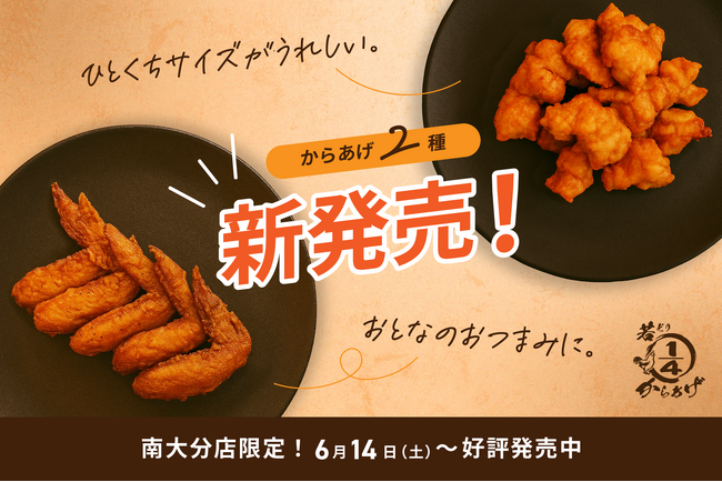 【南大分店限定】新定番！「骨なしムネから」と「手羽先からあげ」が仲間入り｜若どり4分の1からあげ 肉の城南 南大分店