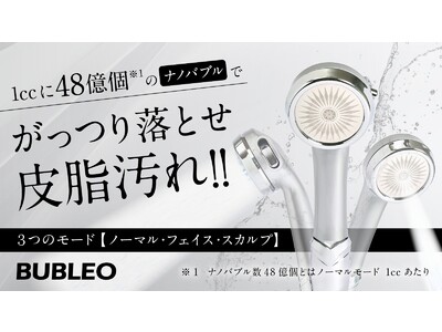 節水と洗浄力を同時に実現！48億個(※１)のエクストリームナノバブルが皮脂汚れにも！『BUBLEO (バブレオ)』 10月29日（土）「Makuake」で発売