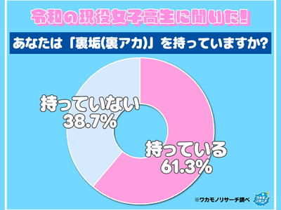 裏垢（裏アカ）を持っている現役高校生 女子６割に対し男子は３割弱という結果に！