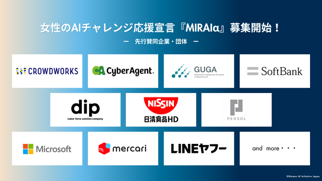 女性のAIチャレンジ応援宣言「MIRAIα（ミライア）」 賛同企業・団体の募集を開始