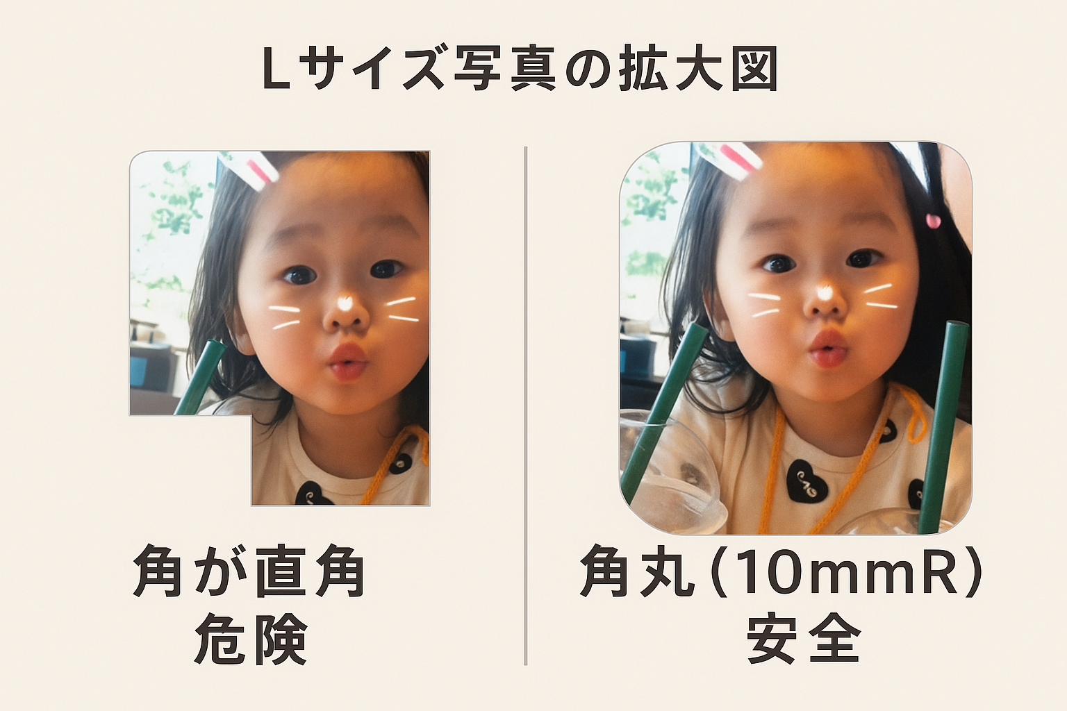 予告！幼児にやさしい角丸写真「Lサイズ」登場　通常18円が今だけ12円、2025年10月10日　新発売！
