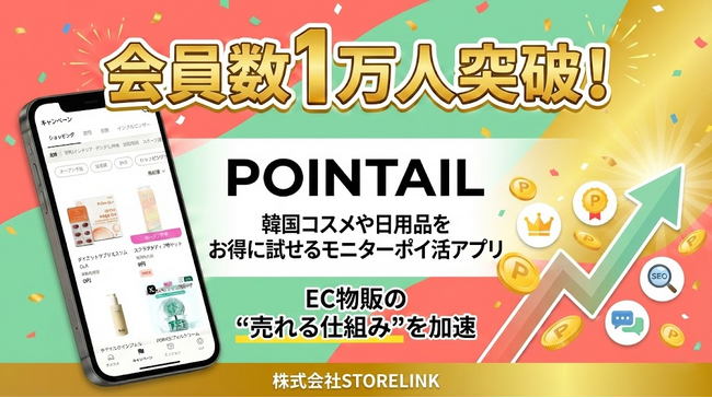 【会員数1万人突破】韓国コスメや日用品がお得に試せるモニターポイ活アプリ「POINTAIL（ポインテール）」が急成長中！EC物販の"売れる仕組み"を加速させるプラットフォーム