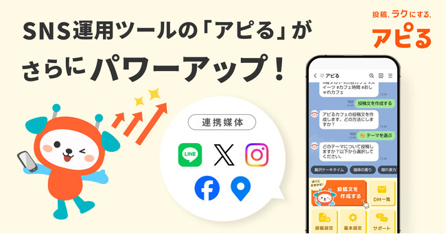 LINEでできるSNS投稿まるなげツール『アピる』がパワーアップ！Instagram・Meta・Googleビジネスプロフィールと正式連携。今だけ特別価格で、月額9,980円プランをご提供！