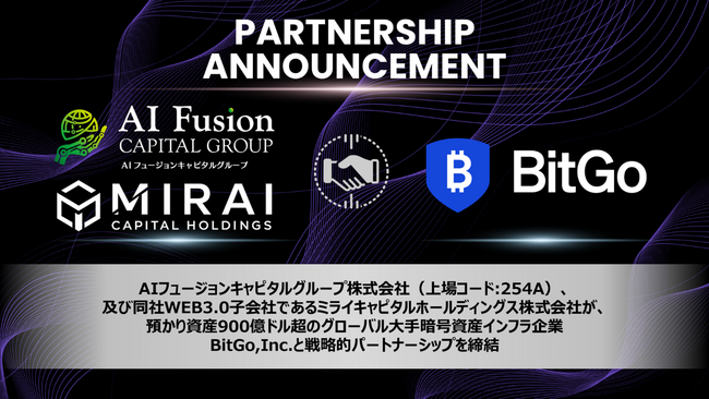 900億ドル超の顧客デジタル資産を保管・管理するBitGo, Inc.との戦略的パートナーシップ締結に関するお知らせ