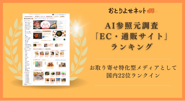 お取り寄せのレビューサイト「おとりよせネット」、AI参照元サイト調査「EC・通販業界編」にて国内22位にランクイン！　～信頼性の高い「良質なレビューコンテンツ」として評価～