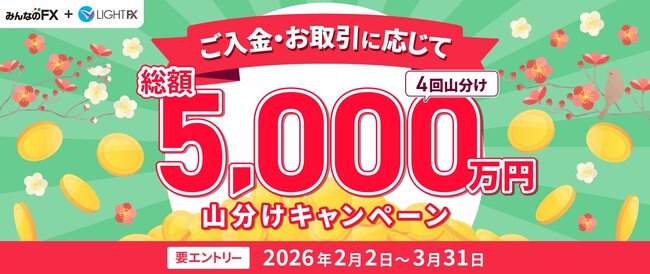 【みんなのFX】「総額5,000万円山分けキャンペーン」を2月2日（月）より開催！