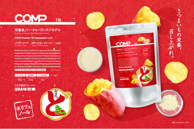 「こんなに美味しいマルチプロテインパウダーなら続けられる。」── 完全食*『COMP』とUHA味覚糖『おさつどきっ』のコラボ商品『COMPパウダーTB おさつどきっ風味』がメジャーアップデート。