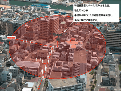 神戸市とスペクティ、スピーカーを搭載したドローンが、AIアナウンサーの技術を活用し避難を多言語にて呼びかけ