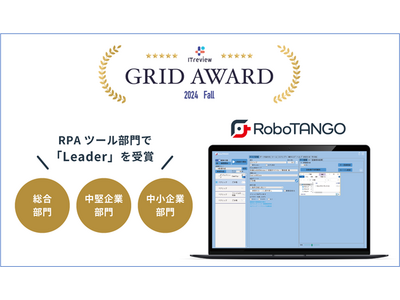 スターティアレイズのRPA『RoboTANGO』、「ITreview Grid Award 2024 Fall」にてLeaderを3部門で受賞