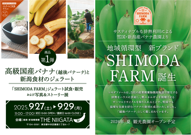 国内初・国内唯一※　サスティナブルな排熱利用による雪国新潟産バナナ農園から地域循環型 新ブランド「SHIMODA FARM」誕生　　　　ー 高級国産バナナと地域食材ジェラート　試食賞味会のご案内 ー