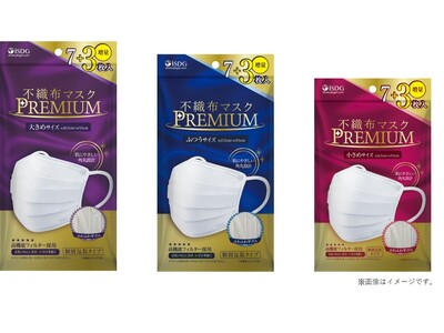 大人気の『不織布マスクPREMIUM 』より大きめ・ふつう・小さめサイズの3種類の袋パッケージが遂に新発売！