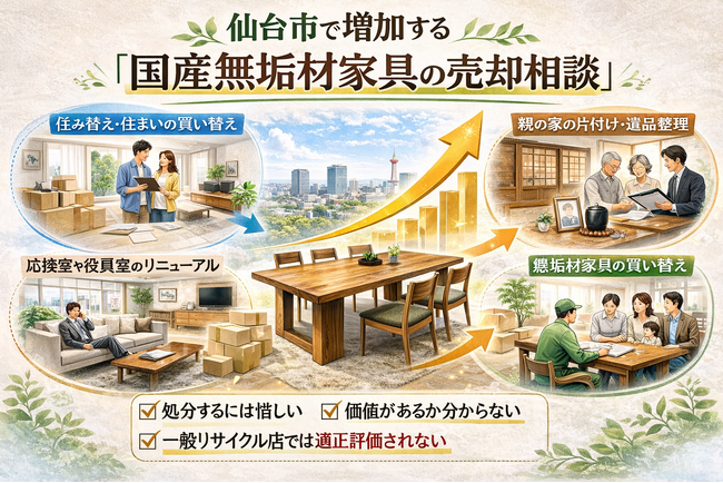 仙台市で「飛騨産業家具の買取強化」を開始｜購入10年以内は3,000円保証、無垢材専門査定と共同販売ルート構築で高価買取体制を拡充