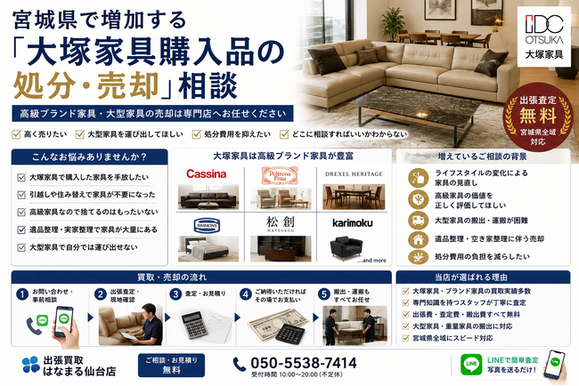 宮城県・仙台市で「大塚家具(IDC OTSUKA)家具の買取強化」を開始 『出張買取はなまる』が共同販売ルート構築で買取体制を拡充