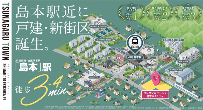 JR「島本」駅徒歩3分、戸建・新街区プロジェクト誕生！！「プレサンス アージュ 島本ネクシティ」分譲開始