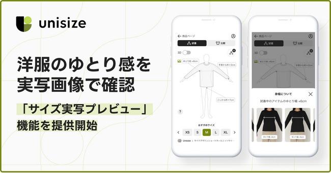 洋服の「ゆとり感」を実写画像で確認～unisizeが「サイズ実写プレビュー」機能を提供開始～