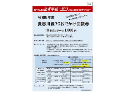 和歌山県・紀の川市　令和8年度も「貴志川線70おでかけ回数券」を販売します