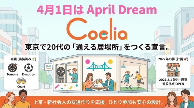 プレスリリース「2028年4月1日、3000人で遊園地を貸し切る。東京の20代の友達作りを変えるCoeliaの夢 ｜ April Dream 2026」のイメージ画像