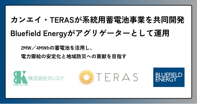 カンエイ・TERASが系統用蓄電池事業を共同開発、Bluefield Energyがアグリゲーターとして運用