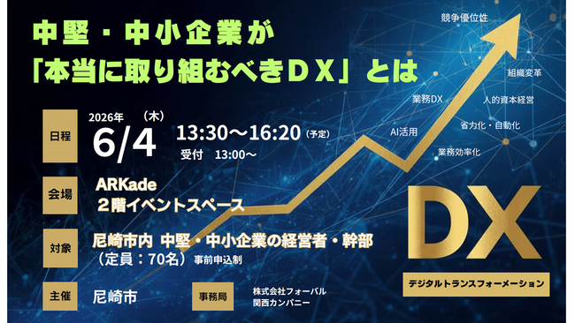 【イベント開催】 尼崎の中堅・中小企業が「本当に取り組むべきDX」とは？企業単位での組織変革を支援するキックオフセミナー開催