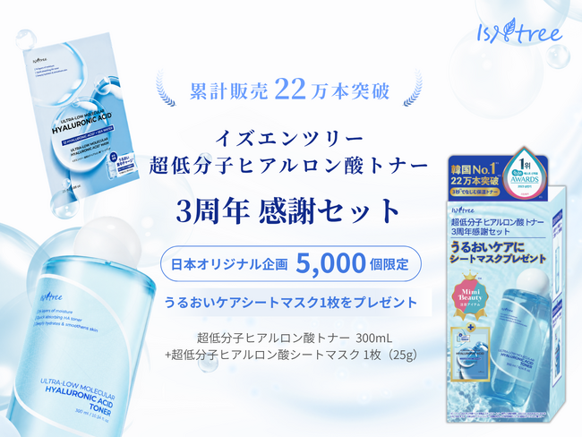 イズエンツリー(ISNTREE)「超低分子ヒアルロン酸トナー3周年感謝セット」発売!