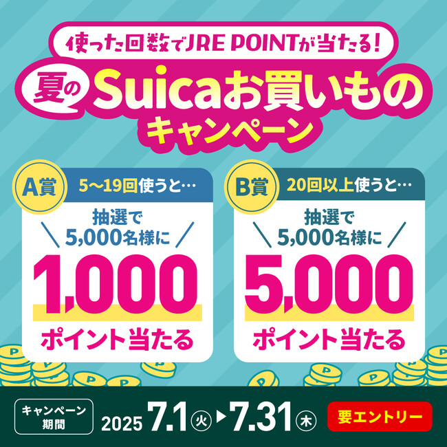 プレスリリース「～使った回数でJRE POINTが当たる！～夏のSuicaお買いものキャンペーンを実施します！」のイメージ画像