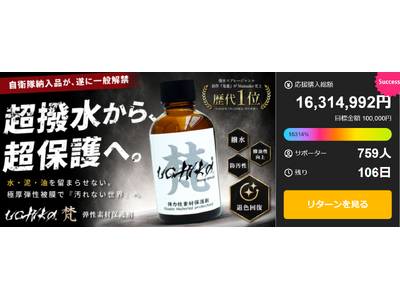 【Makuake開始24時間で1250万円突破】撥水剤歴代1位の開発チームが自衛隊納入技術を一般解禁。物価高騰時代に、買い替えずに物を守る選択肢『繊維以外の多様な素材に対応』コーティング剤を先行発売