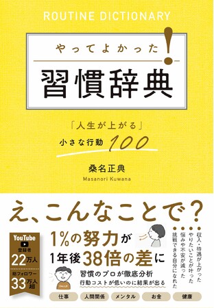 プレスリリース「YouTube登録22万人超、総フォロワー数30万人のコンサルタント桑名正典が贈る、人生を上向きにする小さな行動100」を集めた『やってよかった！習慣辞典』３月９日にすばる舎から発売！」のイメージ画像