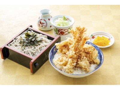 【創業50余年の伝統×圧倒的ボリューム】札幌の老舗「ごまそば遊鶴」全店にて、大海老3本×鶏天2個がそびえ立つ『海老・鶏ダブル天丼セット』を11月1日（日）より期間限定販売