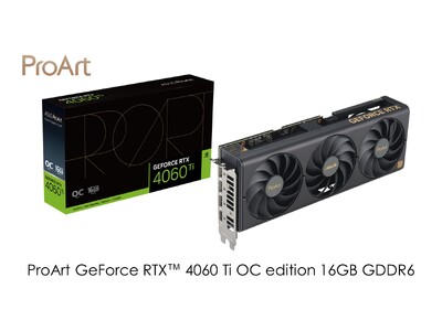 ASUSのクリエイター向けブランドのProArtよりNVIDIA GeForce RTX(TM) 4060 Tiを搭載した静音性が高いビデオカード「PROART-RTX4060TI-O16G」を発表