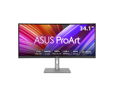 クリエイター向けブランドのProArtより、34.1インチ、21:9、3800RのIPS湾曲ディスプレイ「ProArt Display PA34VCNV」を発表